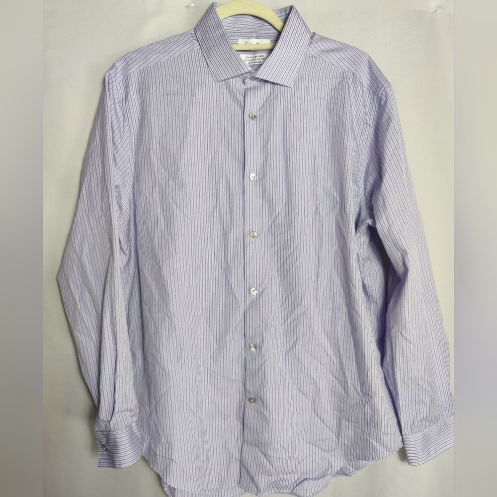 Calvin Klein dress shirt slim non iron blue striped mens Sz 16.5 32/33